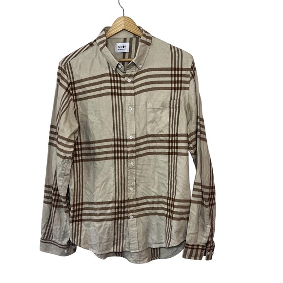 NN07 Other - NN07 No Nationality Shirt Mens Medium Tan Plaid Sixten Button Down Long Sleeve